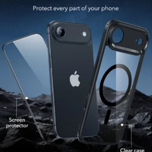 ESR รุ่น Classic Hybrid Case (Camera Control Button) - Bundle Set - เคสรวมฟิล์มในชุด iPhone Air - สี Clear Black