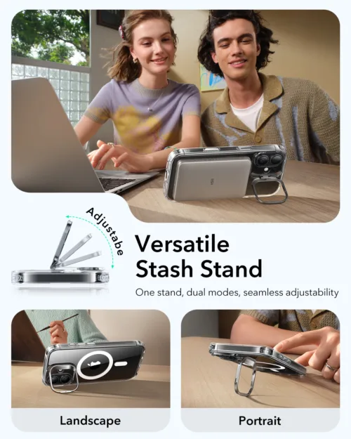 ESR รุ่น Classic Hybrid Case with Stash Stand (Camera Control Button) - เคส iPhone 17 - สี Clear - Image 5