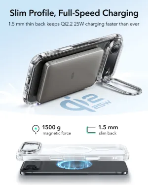 ESR รุ่น Classic Hybrid Case with Stash Stand (Camera Control Button) - เคส iPhone 17 Air - สี Clear