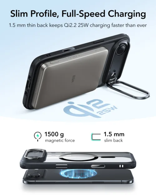 ESR รุ่น Classic Hybrid Case with Stash Stand (Camera Control Button) - เคส iPhone 17 Air - สี Clear Black - Image 6