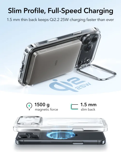 ESR รุ่น Classic Hybrid Case with Stash Stand (Camera Control Button) - เคส iPhone 17 Pro - สี Clear - Image 6