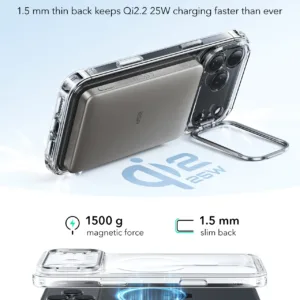 ESR รุ่น Classic Hybrid Case with Stash Stand (Camera Control Button) - เคส iPhone 17 Pro Max - สี Clear