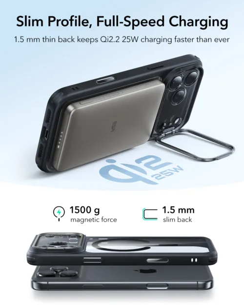 ESR รุ่น Classic Hybrid Case with Stash Stand (Camera Control Button) - เคส iPhone 17 Pro Max - สี Clear Black - Image 6