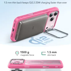 ESR รุ่น Classic Hybrid Case with Stash Stand (Camera Control Button) - เคส iPhone 17 Pro Max - สี Frosted Pink