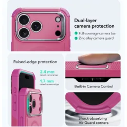 ESR รุ่น Cyber Tough Case with Stash Stand (Camera Control Button) - เคส iPhone 17 Pro Max - สี Rosy Pink