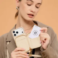 Custype รุ่น Leather Case with Stand & Round Pouch - เคส iPhone 17 Pro Max - สี Beige