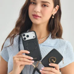 Custype รุ่น Leather Case with Stand & Round Pouch - เคส iPhone 17 Pro - สี Black