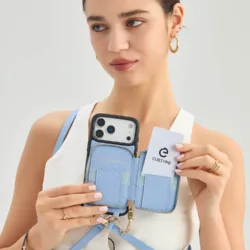 Custype รุ่น Leather Case with Stand & Round Pouch - เคส iPhone 17 Pro Max - สี Blue