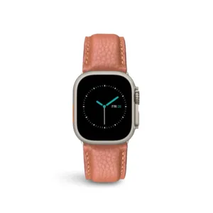 MINTAPPLE. รุ่น Signature Top Grain Leather - สายนาฬิกา Apple Watch 42(3)/44/45/46/49mm - สี PEACHY/Stainless steel Silver
