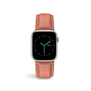 MINTAPPLE. รุ่น Signature Top Grain Leather - สายนาฬิกา Apple Watch 42(3)/44/45/46/49mm - สี PEACHY/Stainless steel Silver