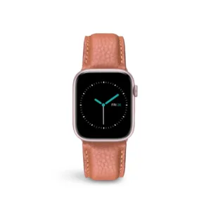 MINTAPPLE. รุ่น Signature Top Grain Leather - สายนาฬิกา Apple Watch 42(3)/44/45/46/49mm - สี PEACHY/Stainless steel Silver