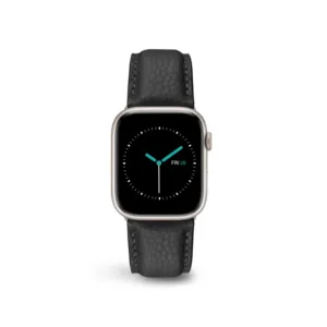 MINTAPPLE. รุ่น Signature Top Grain Leather - สายนาฬิกา Apple Watch 42(3)/44/45/46/49mm - สี Black/Stainless steel Silver