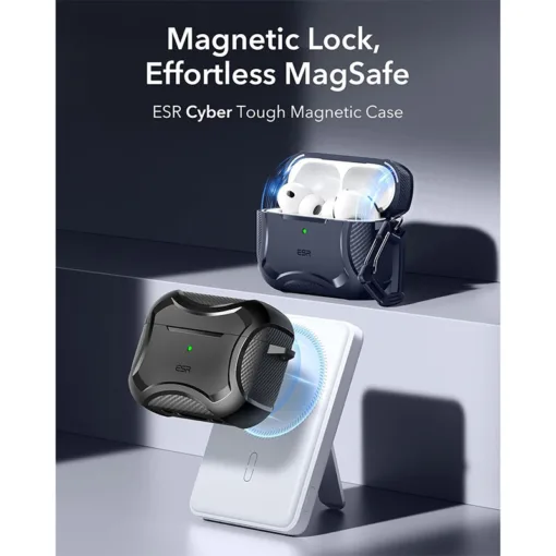 ESR รุ่น Cyber Tough Magnetic Case - เคส AirPods Pro 3 - สี  Dark Blue - Image 3