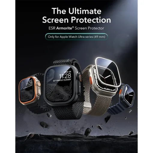 ESR รุ่น Armorite Protection - ฟิล์มกระจก Apple Watch Ultra 1/2/3 (49mm) - สี Titanium/Orange (2ชิ้น) - Image 2