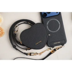 Custype รุ่น Leather Case with Heart Pouch - เคส iPhone 17 Pro Max - สี Black