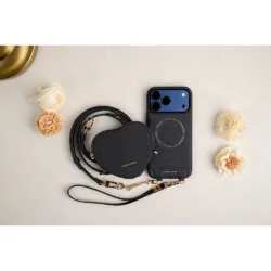 Custype รุ่น Leather Case with Heart Pouch - เคส iPhone 17 Pro Max - สี Black