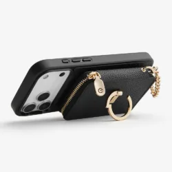 Custype รุ่น Leather Case with Stand & Round Pouch - เคส iPhone 17 Pro - สี Black