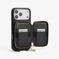 Custype รุ่น Leather Case with Stand & Round Pouch - เคส iPhone 17 Pro - สี Black