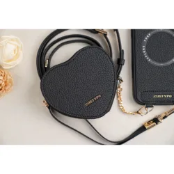 Custype รุ่น Leather Case with Heart Pouch - เคส iPhone 17 Pro Max - สี Black