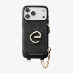 Custype รุ่น Lychee Pattern Leather with Pouch & Silk Scarf Wrist Strap - เคส iPhone 17 Pro Max - สี Black