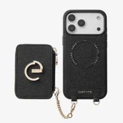 Custype รุ่น Lychee Pattern Leather with Pouch & Silk Scarf Wrist Strap - เคส iPhone 17 Pro Max - สี Black