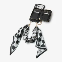 Custype รุ่น Lychee Pattern Leather with Pouch & Silk Scarf Wrist Strap - เคส iPhone 17 Pro Max - สี Black