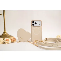 Custype รุ่น Leather Case with Heart Pouch - เคส iPhone 17 Pro Max - สี White