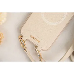 Custype รุ่น Leather Case with Heart Pouch - เคส iPhone 17 Pro Max - สี White