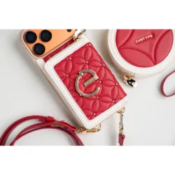 Custype รุ่น Bloom Stitching Case with Round Pouch Set - เคส iPhone 17 Pro Max - สี Red