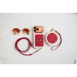 Custype รุ่น Bloom Stitching Case with Round Pouch Set - เคส iPhone 17 Pro Max - สี Red