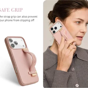 Custype รุ่น Faux Leather Case with Wrist Stand - เคส iPhone 17 Pro Max - สี Pink