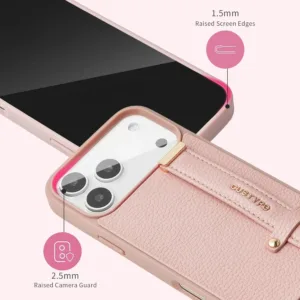 Custype รุ่น Faux Leather Case with Wrist Stand - เคส iPhone 17 Pro Max - สี Pink