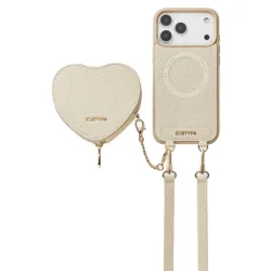 Custype รุ่น Leather Case with Heart Pouch - เคส iPhone 17 Pro Max - สี White