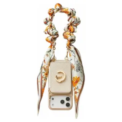 Custype รุ่น Lychee Pattern Leather with Pouch & Silk Scarf Wrist Strap - เคส iPhone 17 Pro Max - สี Beige