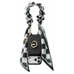 Custype รุ่น Lychee Pattern Leather with Pouch & Silk Scarf Wrist Strap - เคส iPhone 17 Pro Max - สี Black