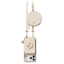 Custype รุ่น Leather Case with Stand & Round Pouch - เคส iPhone 17 Pro Max - สี Beige