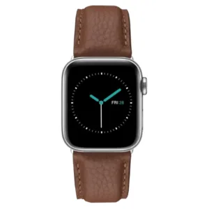 MINTAPPLE. รุ่น Signature Top Grain Leather - สายนาฬิกา Apple Watch 42/44/45/46/49mm  - สี Autumn/Stainless steel Silver