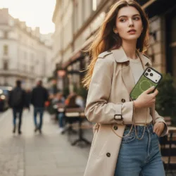 Custype รุ่น Crocodile Pattern Leather with Pouch & Silk Scarf Wrist Strap - เคส iPhone 17 Pro Max - สี Green