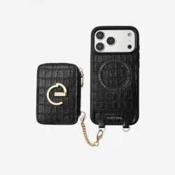 Custype รุ่น Crocodile Pattern Leather with Pouch & Silk Scarf Wrist Strap - เคส iPhone 17 Pro Max - สี Black 8 Custype รุ่น Crocodile Pattern Leather with Pouch & Silk Scarf Wrist Strap - เคส iPhone 17 Pro Max - สี Black