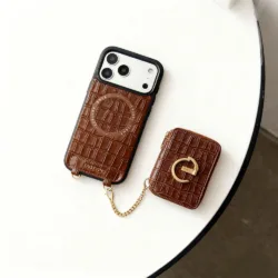 Custype รุ่น Crocodile Pattern Leather with Pouch & Silk Scarf Wrist Strap - เคส iPhone 17 Pro Max - สี Brown