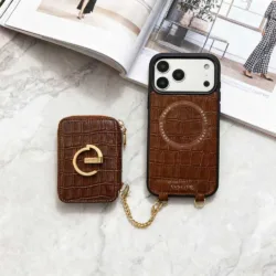 Custype รุ่น Crocodile Pattern Leather with Pouch & Silk Scarf Wrist Strap - เคส iPhone 17 Pro Max - สี Brown