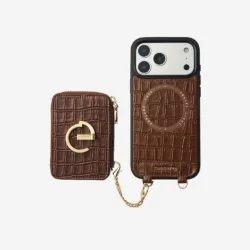 Custype รุ่น Crocodile Pattern Leather with Pouch & Silk Scarf Wrist Strap - เคส iPhone 17 Pro Max - สี Brown