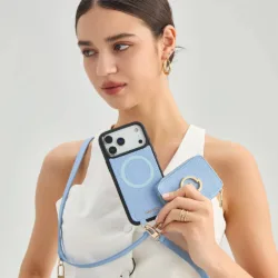 Custype รุ่น Leather Case with Stand & Round Pouch - เคส iPhone 17 Pro Max - สี Blue