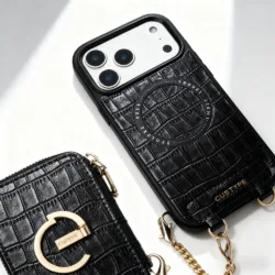 Custype รุ่น Crocodile Pattern Leather with Pouch & Silk Scarf Wrist Strap - เคส iPhone 17 Pro Max - สี Black 12 Custype รุ่น Crocodile Pattern Leather with Pouch & Silk Scarf Wrist Strap - เคส iPhone 17 Pro Max - สี Black