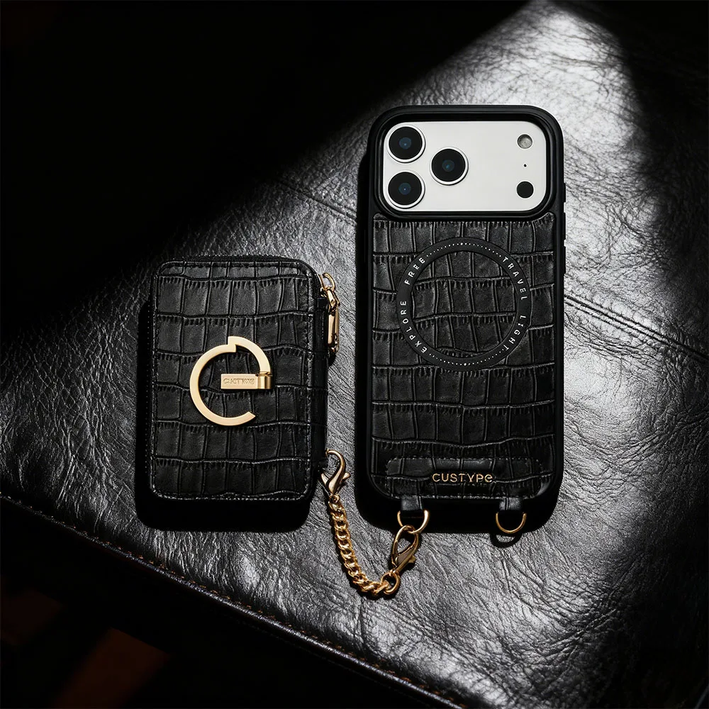 Custype รุ่น Crocodile Pattern Leather with Pouch & Silk Scarf Wrist Strap - เคส iPhone 17 Pro Max - สี Black 5 Custype รุ่น Crocodile Pattern Leather with Pouch & Silk Scarf Wrist Strap - เคส iPhone 17 Pro Max - สี Black - Image 5