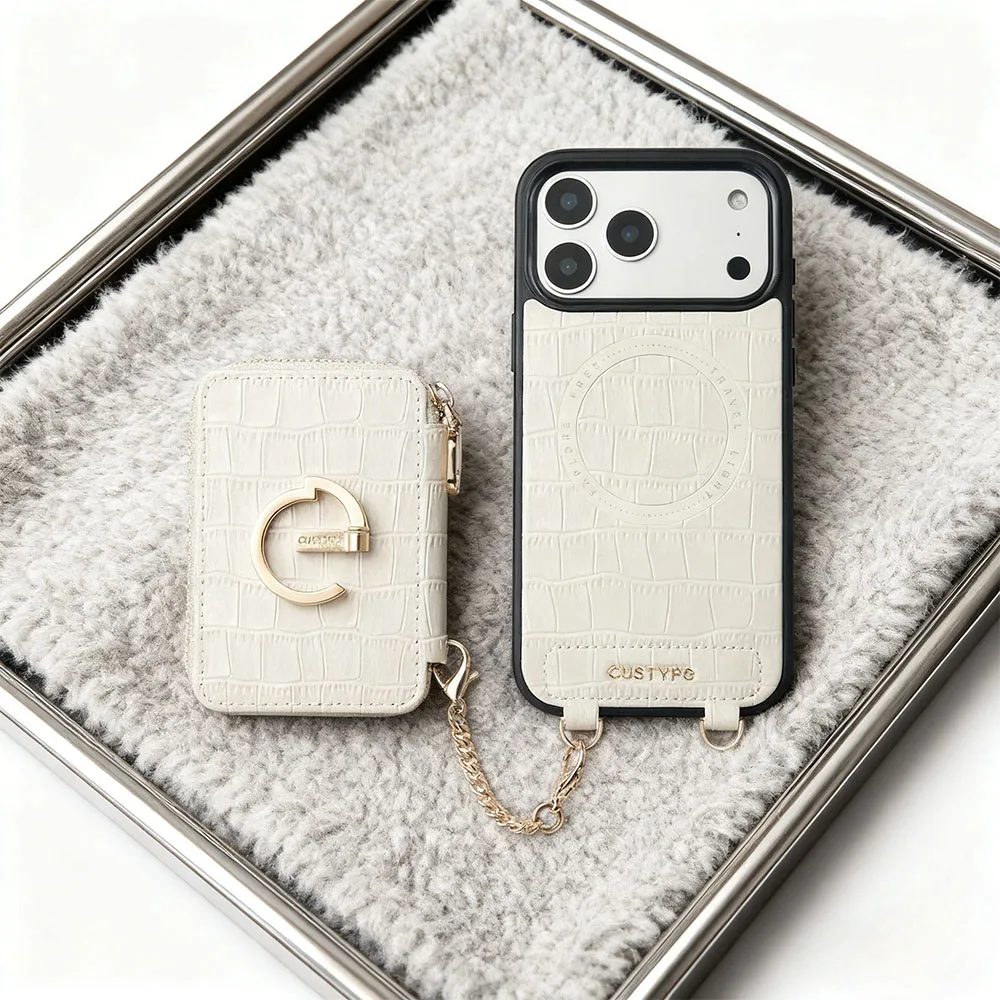 Custype รุ่น Crocodile Pattern Leather with Pouch & Silk Scarf Wrist Strap - เคส iPhone 17 Pro Max - สี Beige 8 Custype รุ่น Crocodile Pattern Leather with Pouch & Silk Scarf Wrist Strap - เคส iPhone 17 Pro Max - สี Beige - Image 8