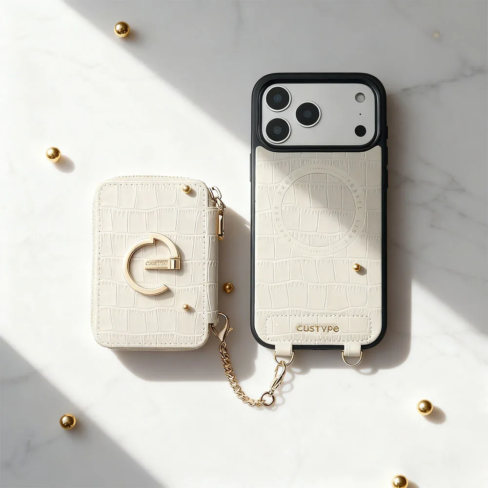 Custype รุ่น Crocodile Pattern Leather with Pouch & Silk Scarf Wrist Strap - เคส iPhone 17 Pro Max - สี Beige 5 Custype รุ่น Crocodile Pattern Leather with Pouch & Silk Scarf Wrist Strap - เคส iPhone 17 Pro Max - สี Beige - Image 5