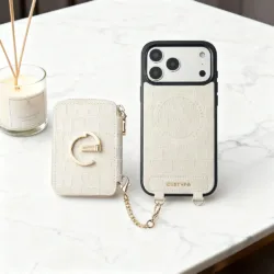 Custype รุ่น Crocodile Pattern Leather with Pouch & Silk Scarf Wrist Strap - เคส iPhone 17 Pro Max - สี Beige 14 Custype รุ่น Crocodile Pattern Leather with Pouch & Silk Scarf Wrist Strap - เคส iPhone 17 Pro Max - สี Beige