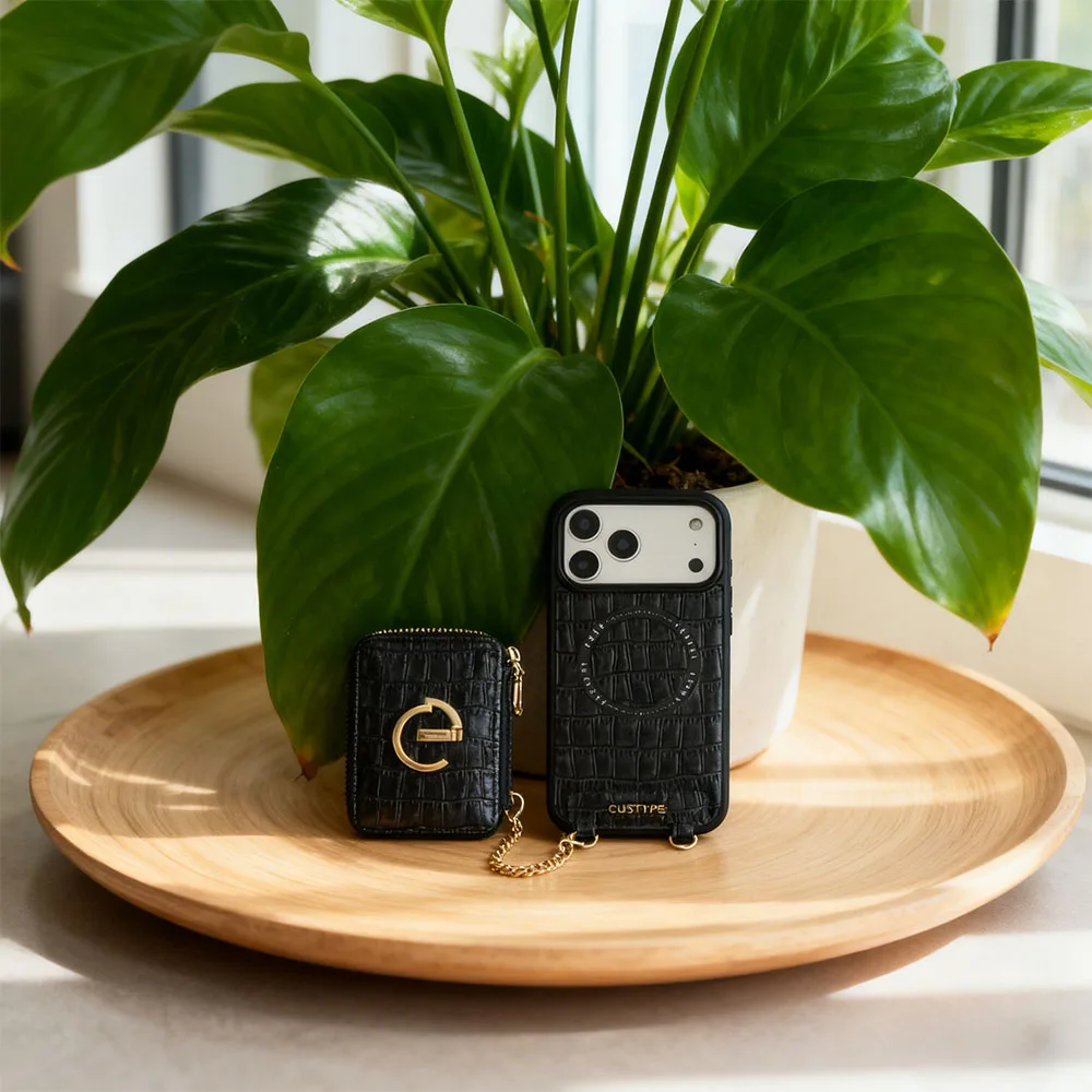 Custype รุ่น Crocodile Pattern Leather with Pouch & Silk Scarf Wrist Strap - เคส iPhone 17 Pro Max - สี Black 7 Custype รุ่น Crocodile Pattern Leather with Pouch & Silk Scarf Wrist Strap - เคส iPhone 17 Pro Max - สี Black - Image 7