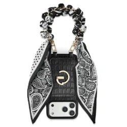 Custype รุ่น Crocodile Pattern Leather with Pouch & Silk Scarf Wrist Strap - เคส iPhone 17 Pro Max - สี Black